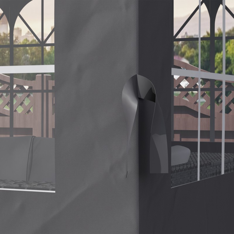 Paviljongin sivuverhot ulkokäyttöön, polyesteri, 3 x 4 m, 4 kpl, tummanharmaa