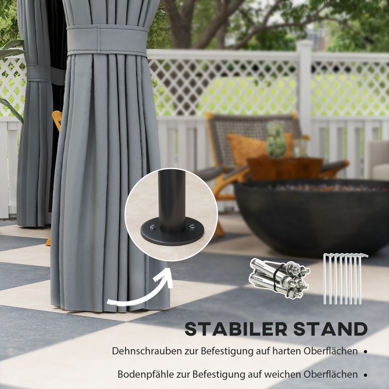 Puutarhapaviljonki metallia 3 x 3 m kaksikerroksinen katos sivuverhoilla ja hyttysverkoilla tummanharmaa