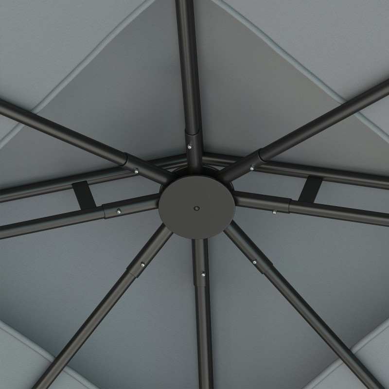 Puutarhapaviljonki metallia 3 x 3 m kaksikerroksinen katos sivuverhoilla ja hyttysverkoilla tummanharmaa