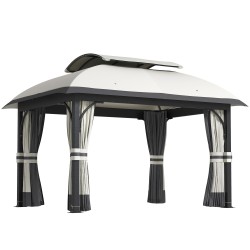 Puutarhapaviljonki ulkokäyttöön metallirunko kaksitasoinen katto 3 3 x 4 m vaaleanharmaa