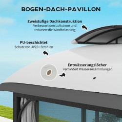 Puutarhapaviljonki ulkokäyttöön, metallirunko, kaksitasoinen katto, 3,3 x 4 m, vaaleanharmaa