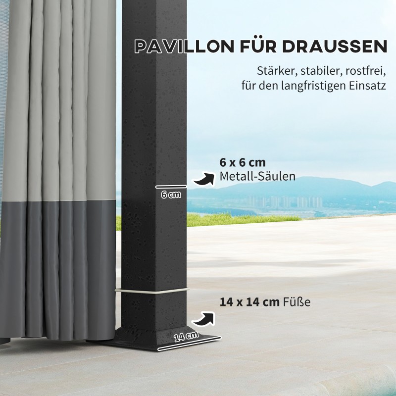 Puutarhapaviljonki ulkokäyttöön, metallirunko, kaksitasoinen katto, 3,3 x 4 m, vaaleanharmaa