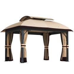 Puutarhapaviljonki metallirungolla 3 3 x 4 m kaksitasoinen katto verkolliset verhot khaki