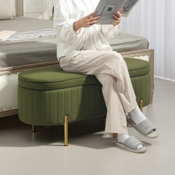 Säilytyspenkki samettimaisella kankaalla ja metallijaloilla, 108×44×43,5 cm, vihreä