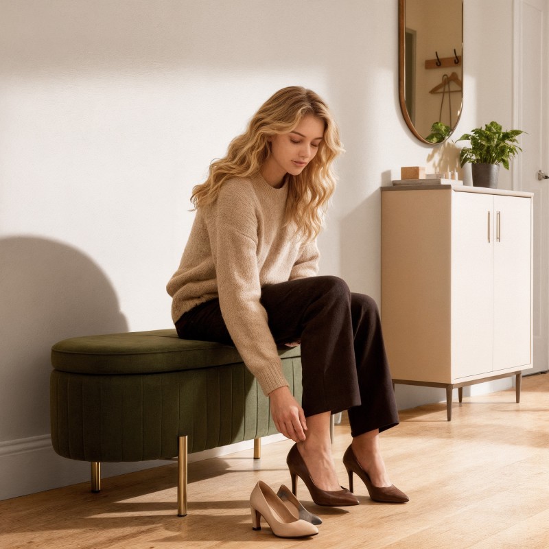 Säilytyspenkki samettimaisella kankaalla ja metallijaloilla, 108×44×43,5 cm, vihreä