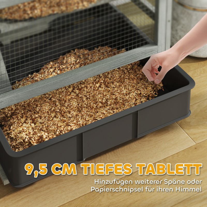 Hamsterihäkki pienille jyrsijöille, 4-tasoinen kuusipuu, pyörillä, 65 x 45 x 109 cm, harmaa