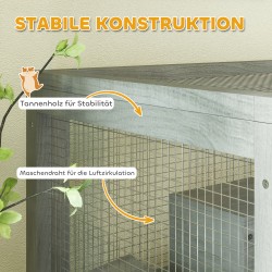 Hamsterihäkki pienille jyrsijöille, 4-tasoinen kuusipuu, pyörillä, 65 x 45 x 109 cm, harmaa