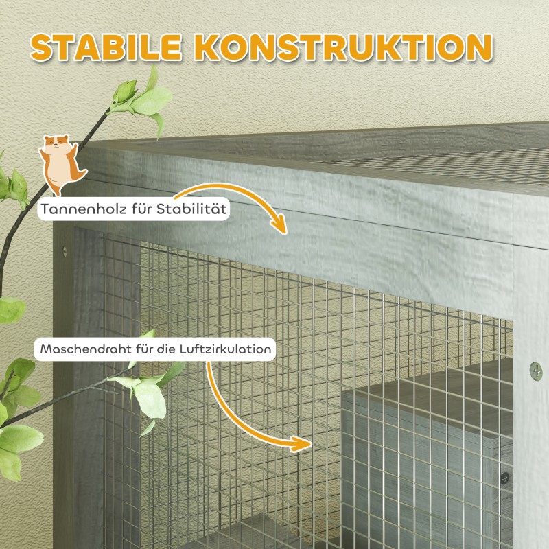 Hamsterihäkki pienille jyrsijöille, 4-tasoinen kuusipuu, pyörillä, 65 x 45 x 109 cm, harmaa