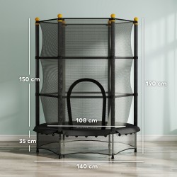 Lasten trampoliini turvaverkolla, jouseton, Ø140 cm, teräs ja muovi, max 50 kg, musta