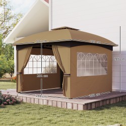 Pihapaviljonki teräsrunko 3,35 x 3,35 m kaari-ikkunat kaksoiskatto beige