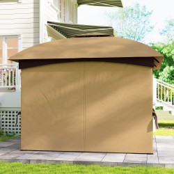 Pihapaviljonki teräsrunko 3,35 x 3,35 m kaari-ikkunat kaksoiskatto beige