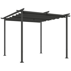 Puutarhan terassikatos pergola metallirunko 3 x 3 m säädettävä katto UPF30 tummanharmaa
