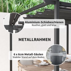 Puutarhan terassikatos pergola metallirunko 3 x 3 m säädettävä katto UPF30+ tummanharmaa