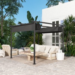Puutarhan terassikatos pergola metallirunko 3 x 3 m säädettävä katto UPF30+ tummanharmaa