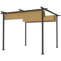 Pihapergola liukukatokselta metallirunko 3 x 3 m UPF30 aurinkosuoja beige