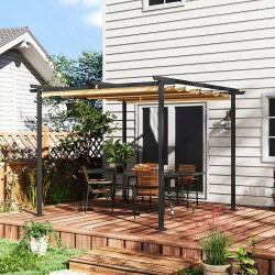 Pihapergola liukukatokselta, metallirunko, 3 x 3 m, UPF30+ aurinkosuoja, beige
