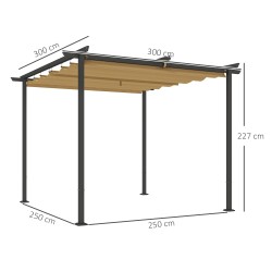 Pihapergola liukukatokselta, metallirunko, 3 x 3 m, UPF30+ aurinkosuoja, beige
