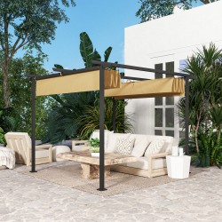 Pihapergola liukukatokselta, metallirunko, 3 x 3 m, UPF30+ aurinkosuoja, beige