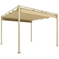 Puutarhan pergola liukuvalla katoksella 3 x 3 m metalli polyesteri khaki UPF30