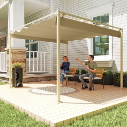 Puutarhan pergola liukuvalla katoksella 3 x 3 m metalli/polyesteri khaki UPF30+