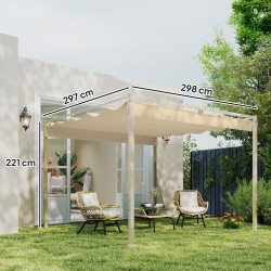 Puutarhan pergola liukuvalla katoksella 3 x 3 m metalli/polyesteri khaki UPF30+