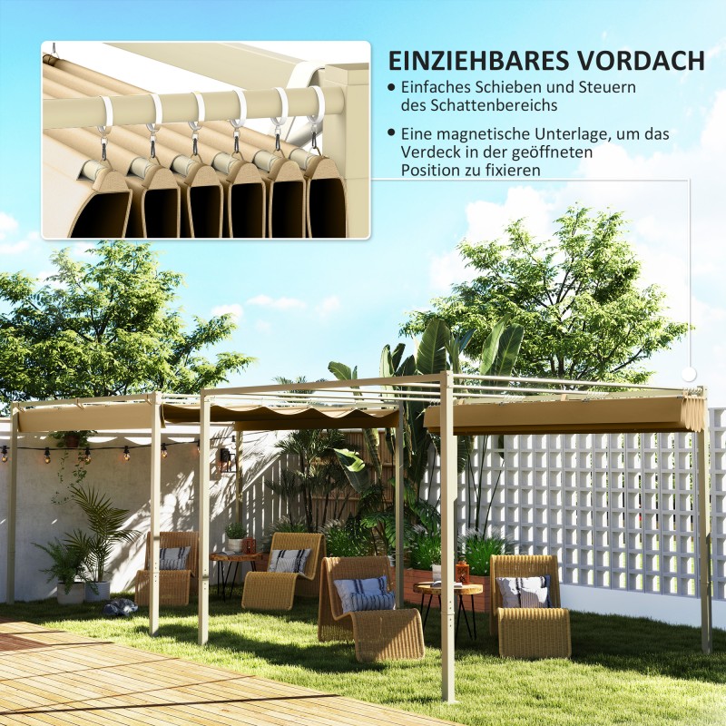 Puutarhan pergola liukuvalla katoksella 3 x 3 m metalli/polyesteri khaki UPF30+