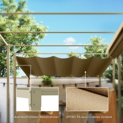 Puutarhan pergola liukuvalla katoksella 3 x 3 m metalli/polyesteri khaki UPF30+