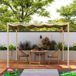 Puutarhan pergola liukuvalla katoksella 3 x 3 m metalli/polyesteri khaki UPF30+