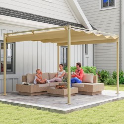 Puutarhan pergola liukuvalla katoksella 3 x 3 m metalli/polyesteri khaki UPF30+