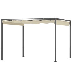 Puutarhan terassikatos pergola metallirunko 3 x 3 m sisäänvedettävä katto beige