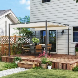 Puutarhan terassikatos pergola metallirunko 3 x 3 m sisäänvedettävä katto beige