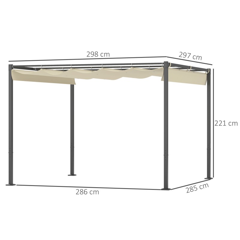 Puutarhan terassikatos pergola metallirunko 3 x 3 m sisäänvedettävä katto beige