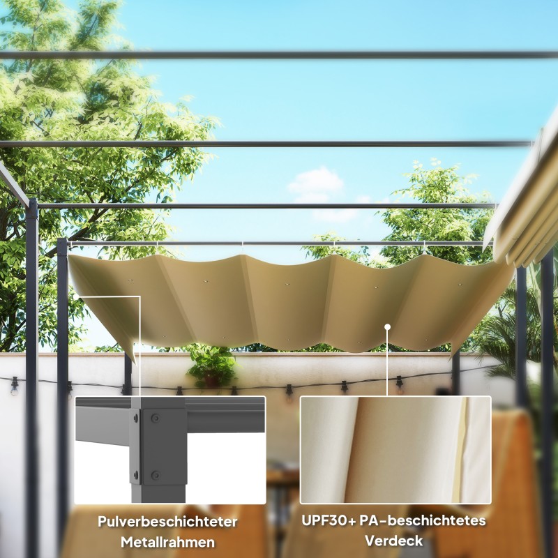 Puutarhan terassikatos pergola metallirunko 3 x 3 m sisäänvedettävä katto beige