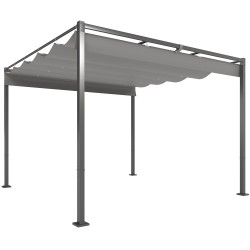 Puutarhapergola vedettävällä katoksella 3 x 3 m metallirunko harmaa UPF30