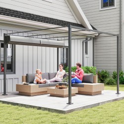 Puutarhapergola vedettävällä katoksella 3 x 3 m metallirunko harmaa UPF30+