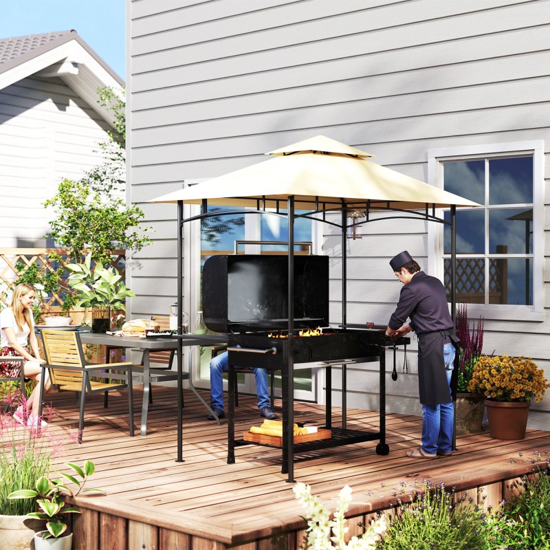 Grillikatos ulkokäyttöön LED-valaistuksella, teräs/polyesteri, 240 x 150 x 258 cm, beige