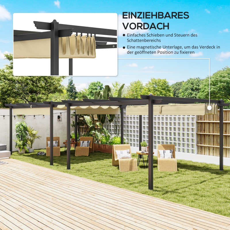 Säädettävä puutarhapergola ulkokäyttöön, alumiinirunko 390 x 390 cm, beige