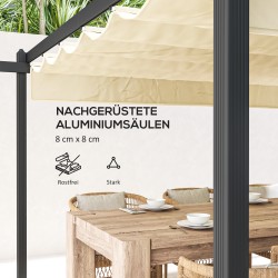 Säädettävä puutarhapergola ulkokäyttöön, alumiinirunko 390 x 390 cm, beige