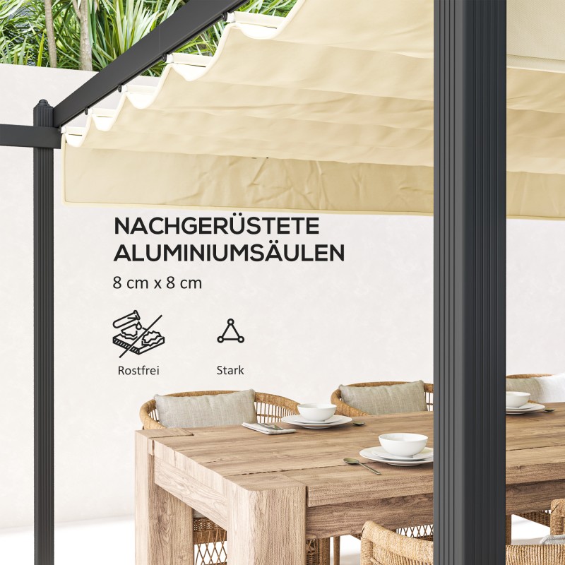 Säädettävä puutarhapergola ulkokäyttöön, alumiinirunko 390 x 390 cm, beige