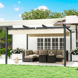 Säädettävä puutarhapergola ulkokäyttöön, alumiinirunko 390 x 390 cm, beige