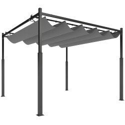 Pergola terassille 3x3 m vapaasti seisova metallirunko liukuva UV suojattu katos harmaa