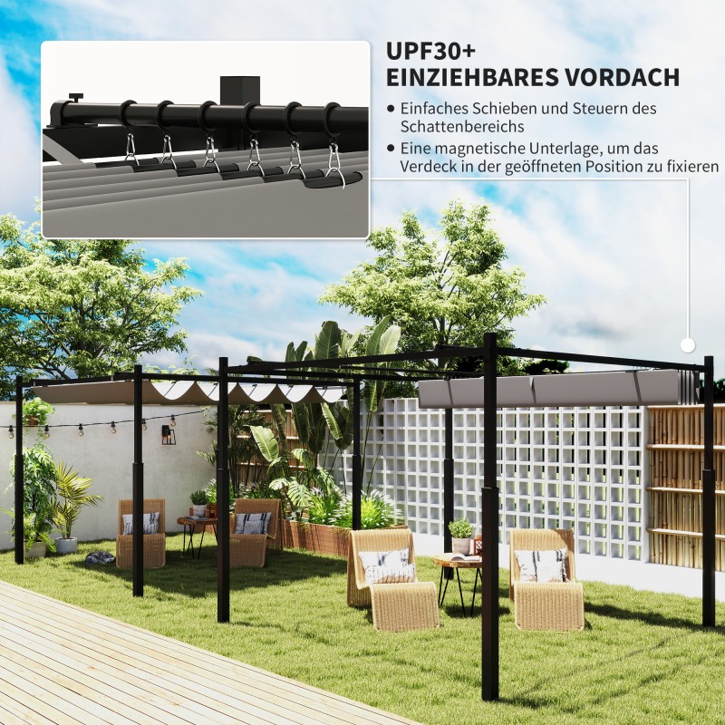Pergola terassille 3x3 m vapaasti seisova metallirunko liukuva UV-suojattu katos harmaa