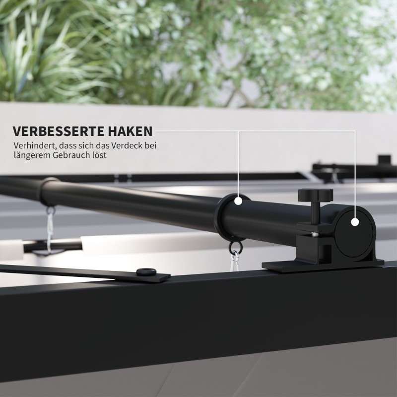 Pergola terassille 3x3 m vapaasti seisova metallirunko liukuva UV-suojattu katos harmaa