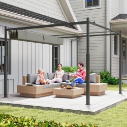 Pergola terassille 3x3 m vapaasti seisova metallirunko liukuva UV-suojattu katos harmaa