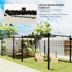 Pihapergola ulkokäyttöön, metallirunko, liukuva katos UPF30+, 3 x 3 m, kermanvalkoinen