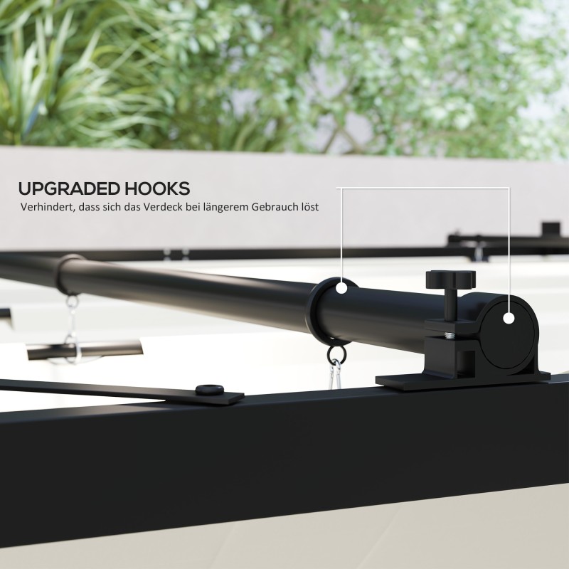 Pihapergola ulkokäyttöön, metallirunko, liukuva katos UPF30+, 3 x 3 m, kermanvalkoinen