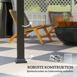 Pihakatos 3 x 3 m metallirunkoinen hardtop, vesitiivis ja talvikestävä, sivuverhot, hyönteisverkot, tummanharmaa