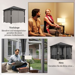 Pihakatos 3 x 3 m metallirunkoinen hardtop, vesitiivis ja talvikestävä, sivuverhot, hyönteisverkot, tummanharmaa