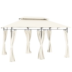 Puutarhapaviljonki kaksikerroksinen katto 4x3 m 6 sivuverhoa vettä hylkivä kermanvalkoinen