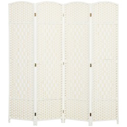 Tilanjakaja neliosainen taittuva sermi mäntyrunko ja polypropeenipunos 180 x 180 cm valkoinen